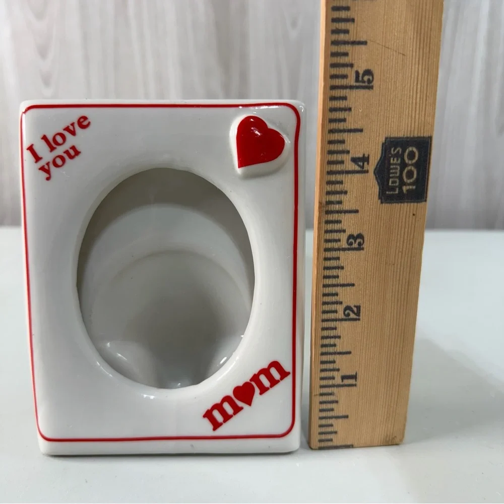 I Love You Mom” Picture Frame Red Heart Oval‎ Photo Holder Vintage Ceramic 5